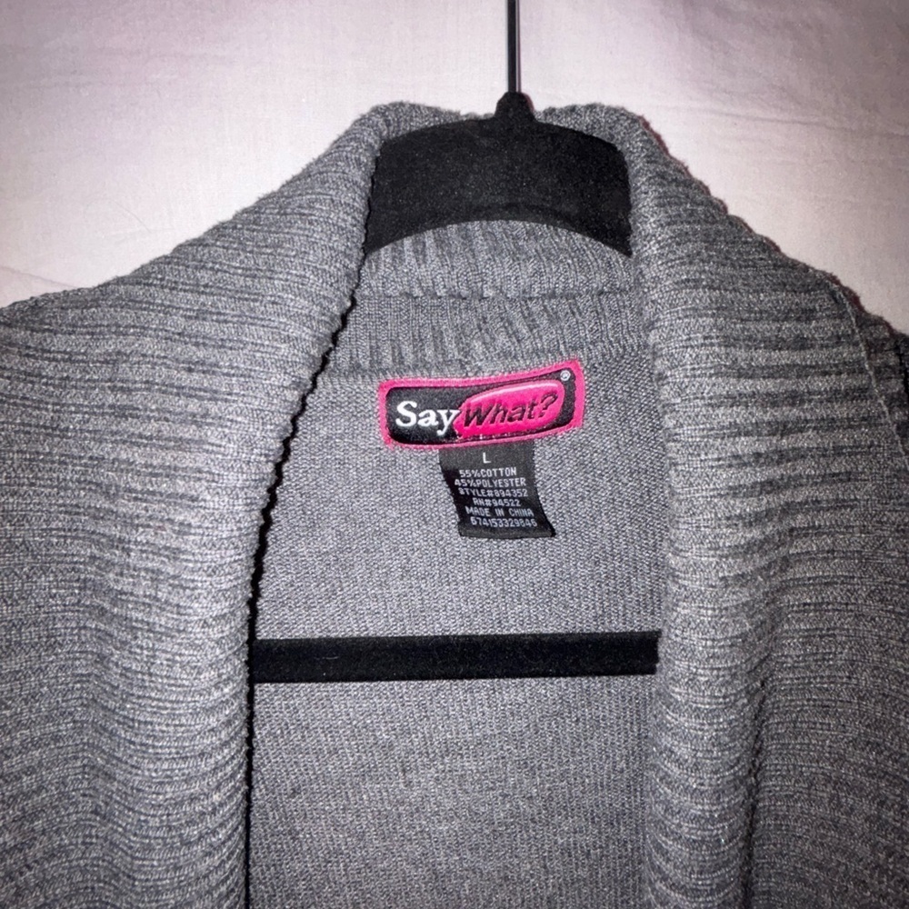 Say What? Heather Gray Ribbed Cardigan - Picture 3 of 8